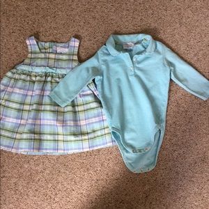 Girls 18 mo. Blue & Aqua plaid jumper & top set
